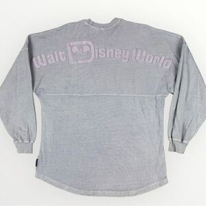 WALT DISNEY WORLD SPIRIT JERSEY Womens Lilac Shirt Shimmer Puff Print Spellout M